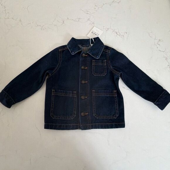 Janie and Jack Denim Chore Jacket in Dark Wash Size 18/24 Months - Picture 2 of 7